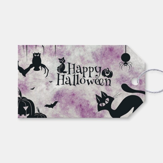 Étiquettes-cadeau Chat noir de fête d'Halloween Diable Citrouille Ch (Devant (Horizontal))