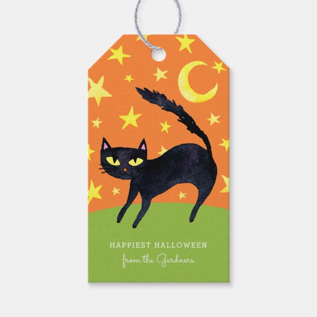 Étiquettes-cadeau Chat noir d'Halloween (Devant)