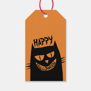 Étiquettes-cadeau Chat noir d'Halloween déplaisant sur Orange