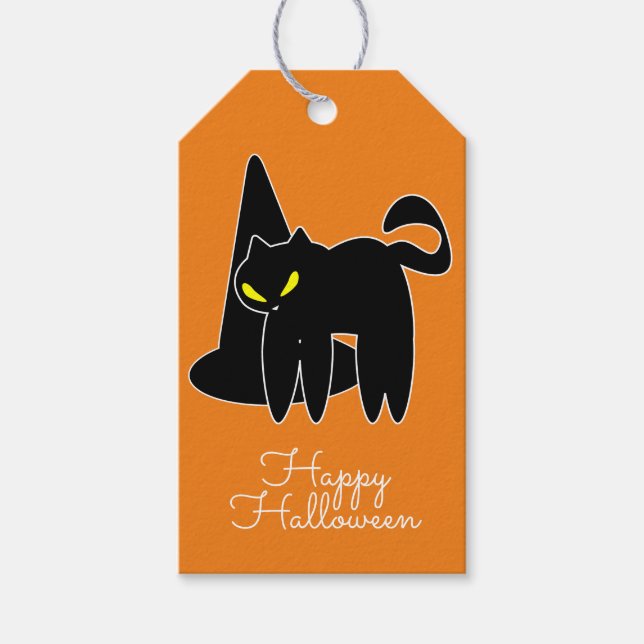 Étiquettes-cadeau Chat noir Halloween Casquette Tri ou traiter bonbo (Devant)
