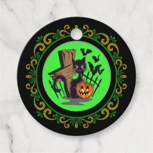 Étiquettes Cadeau Chat noir jaune Chat Tombstone Chats Halloween