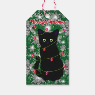 Étiquettes-cadeau Chat noir Meowy Noël scintillant lumières flocon d