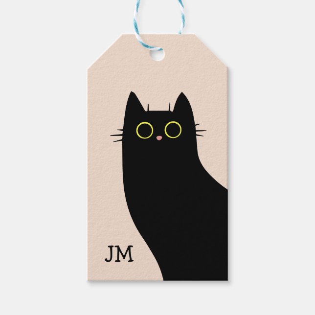 Étiquettes-cadeau Chat noir mignon dans le style Mid Century (Devant)
