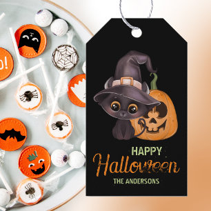 Étiquettes-cadeau Chat noir mignon Joyeux Halloween sculpté citrouil