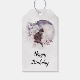 Étiquettes-cadeau Chat noir par une Pleine lune magique Anniversaire