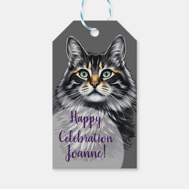 Étiquettes-cadeau Chat oeil vert (Devant)