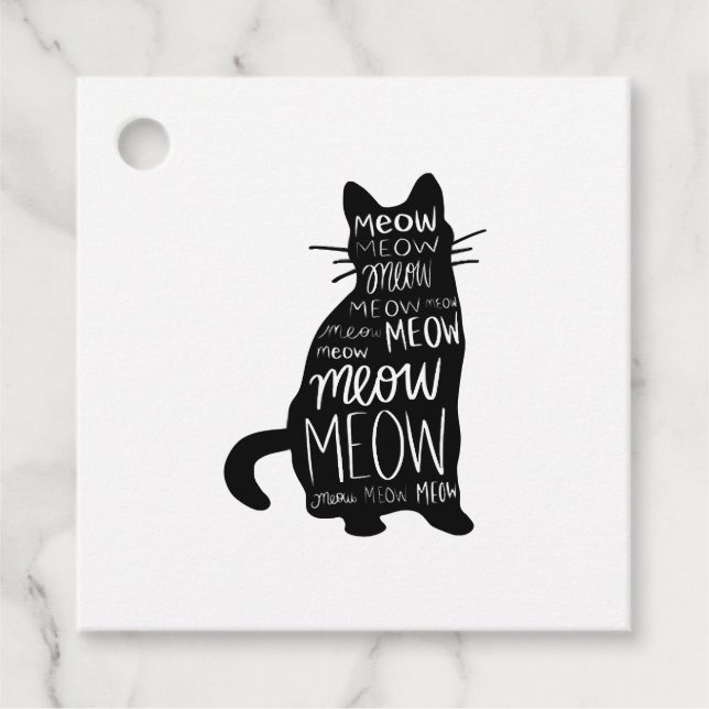 Étiquettes Cadeau Chat Silhouette Meow (Devant)
