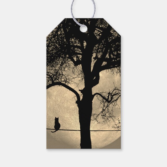 Étiquettes-cadeau Chat sur une Pleine lune de fil (Devant)