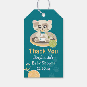 Étiquettes-cadeau Chat Turquoise dans l'étiquette de Merci du Baby 