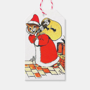 Étiquettes-cadeau Chat vintage Santa Claus (Noël), Louis Wain