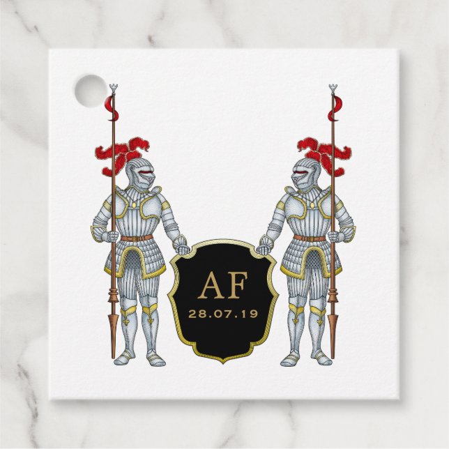 Étiquettes Cadeau Château médiéval de Chevalier Monogram (Devant)