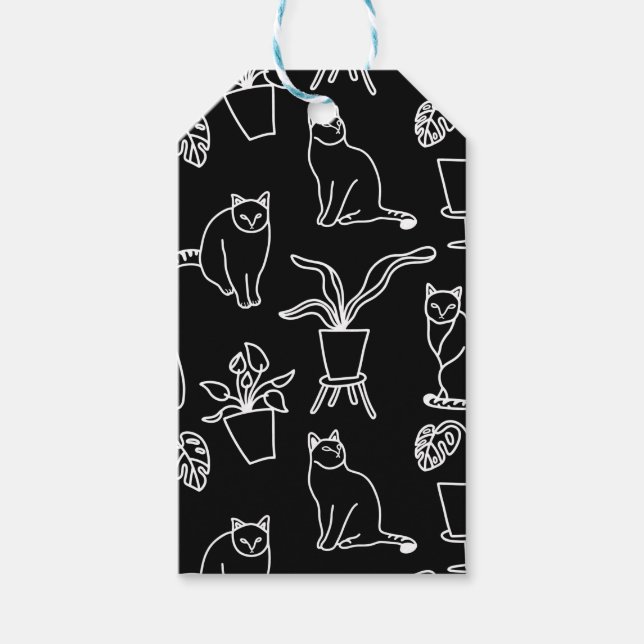 Étiquettes-cadeau Chats blancs en noir (Devant)