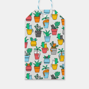 Étiquettes-cadeau Chats dans les pots à fleurs