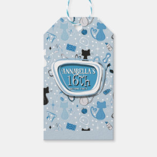 Étiquettes-cadeau Chats de fête Mid Century Blue Heart