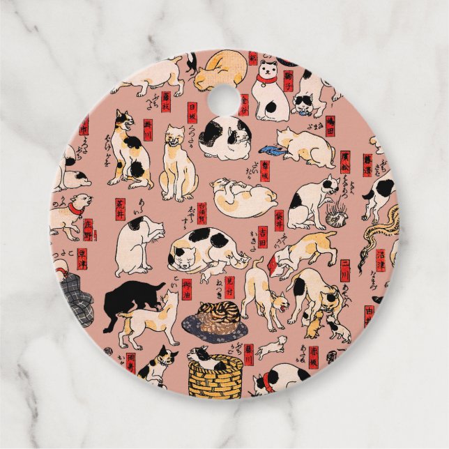 Étiquettes Cadeau chats japonais Ukiyo-e Funny kitty (Devant)