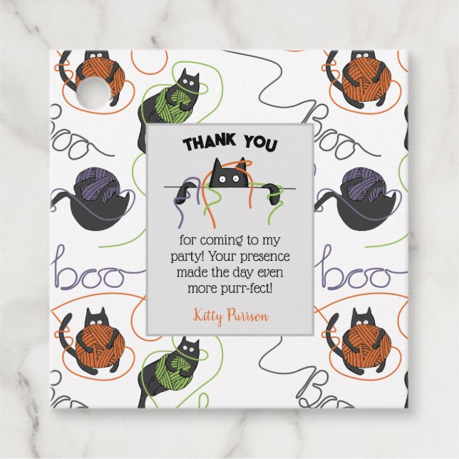 Étiquettes Cadeau Chats noirs et Halloween en fer à la carreaux (Devant)