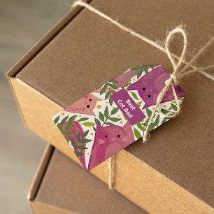 Étiquettes-cadeau Chats roses et branches Meilleur chat papa