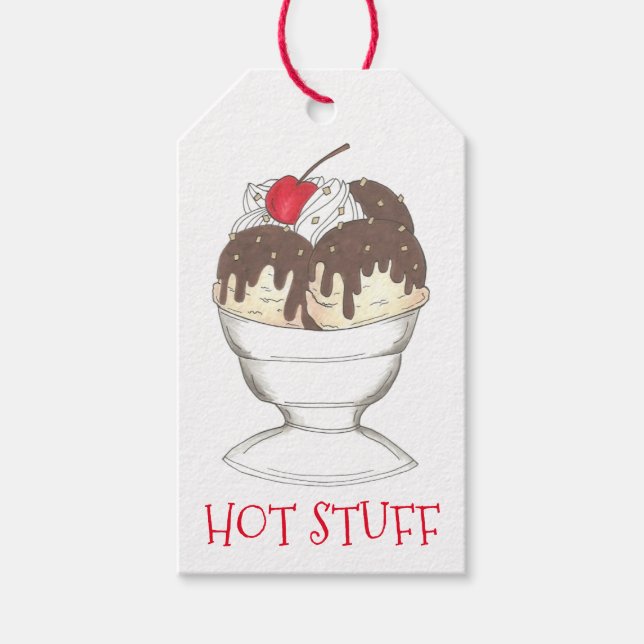 Étiquettes-cadeau CHAUD BOULOT Valentine Crème glacée Sundae Balise  (Devant)