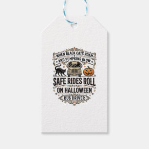 Étiquettes-cadeau Chauffeur de Bus Halloween Gravure Vintage Épouvan