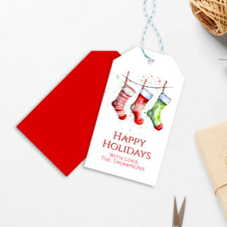 Étiquettes-cadeau Chaussette de Noël à l'aquarelle Joyeuses Fêtes