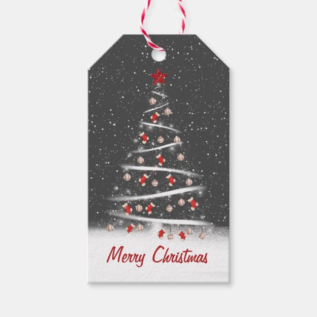 Étiquettes-cadeau Chaussettes rouges et arbre de Noël de baseball (Devant)