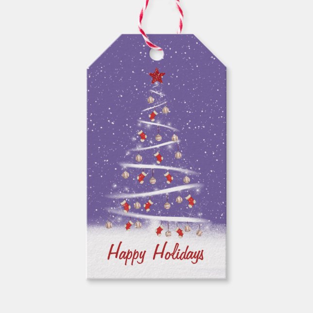 Étiquettes-cadeau Chaussettes rouges et arbre de Noël de baseball (Devant)