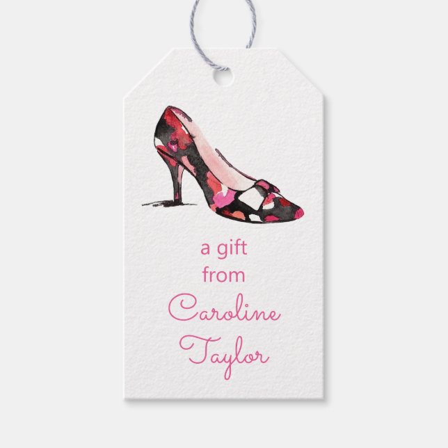 Étiquettes-cadeau Chaussure de concepteur de talon haute aquarelle (Devant)