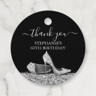 Étiquettes Cadeau Chaussure haute talon Merci d'anniversaire Argent 