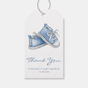 Étiquettes-cadeau Chaussures de bébé bleu aquarelle Baby Shower Merc