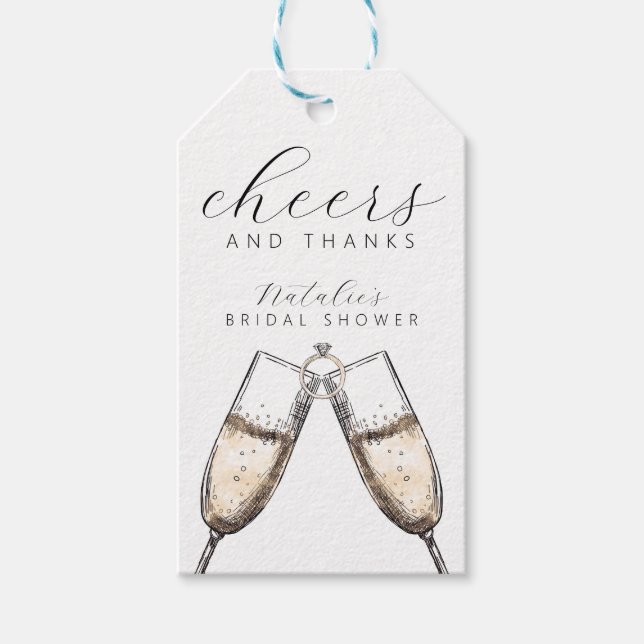 Étiquettes-cadeau Cheers Elegant Bubbly Fête des mariées Champange (Devant)