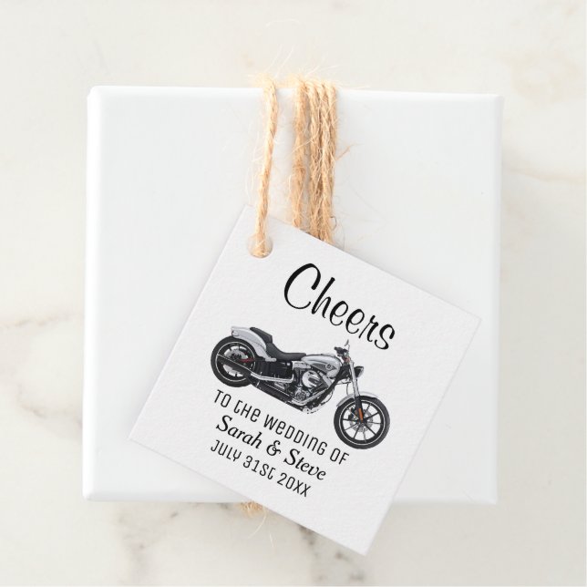 Étiquettes Cadeau Cheers Mariage de moto Date Mariée (En situation)