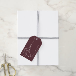 Étiquettes-cadeau Cheers Minimal Burgundy Script personnalisé mariag