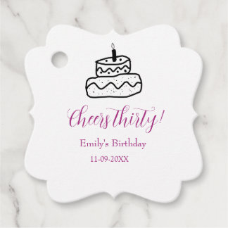 Étiquettes Cadeau Cheers thirty birthday cake black scribble hand