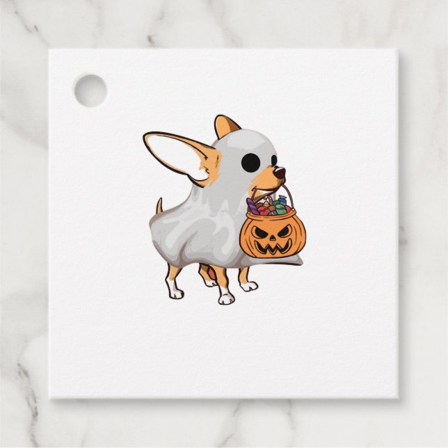Étiquettes Cadeau Chemise Halloween du Citrouille fantôme du Chihuah (Devant)