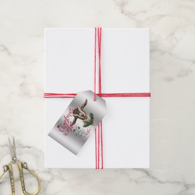 Étiquettes-cadeau CHÈQUE | Souhaits de Noël Bébé Chèvre Baisers Basc (With Twine)