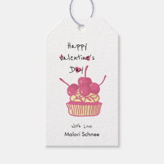 Étiquettes-cadeau Cherry Cupcake Valentine – Hand-Drawn Dessert