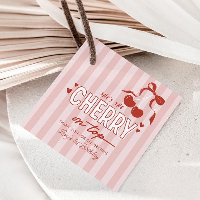 Étiquettes Cadeau Cherry First Coquette Girls 1er anniversaire (Créateur téléchargé)