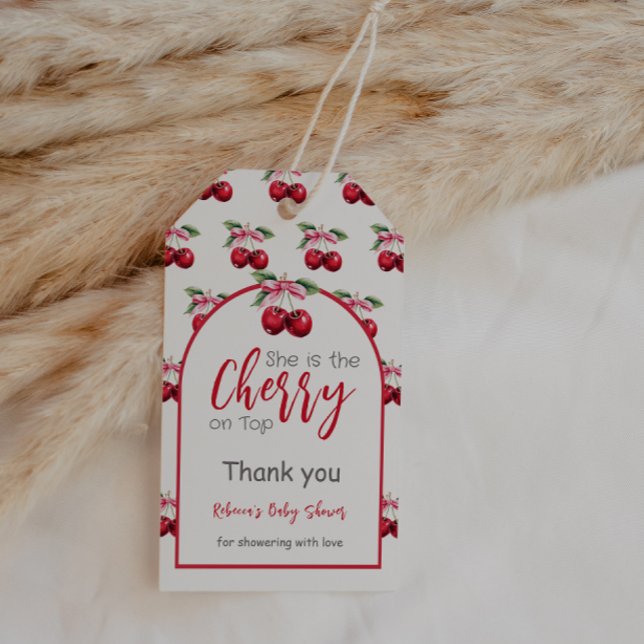 Étiquettes-cadeau Cherry on Top Coquette Bow Baby shower Favoriser (Créateur téléchargé)