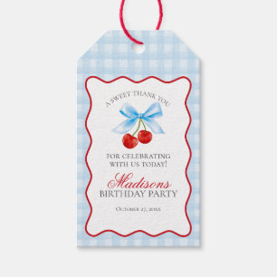 Étiquettes-cadeau Cherry Sweet Blue Coquette Bow Anniversaire Favori