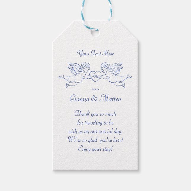 Étiquettes-cadeau Chérubins tenant un cœur couple Cupidons initiales (Devant)