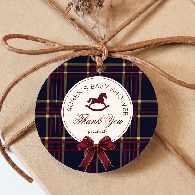 Étiquettes Cadeau Cheval à roche classique Noël Plaid Merci (Créateur téléchargé)
