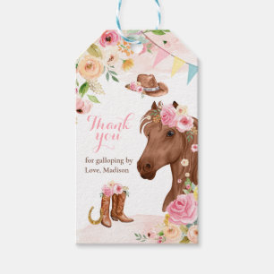 Étiquettes-cadeau Cheval Anniversaire Fête Cowgirl rose Floral Anniv