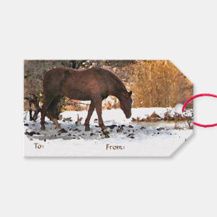 Étiquettes-cadeau Cheval en Hiver Pack de Balises Cadeaux