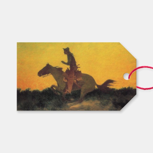 Étiquettes-cadeau Cheval Rider contre le coucher du soleil (par Remi (Devant (Horizontal))
