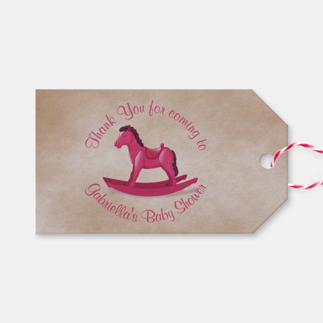 Étiquettes-cadeau Cheval Rose Rocking Baby Girl Custom (Devant (Horizontal))