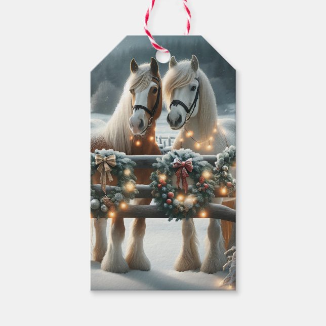 Étiquettes-cadeau Chevaux de fête et lumières de Noël (Devant)