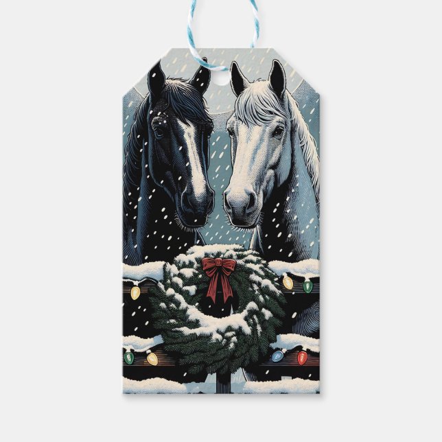 Étiquettes-cadeau Chevaux de fête | Joyeux Noël (Devant)