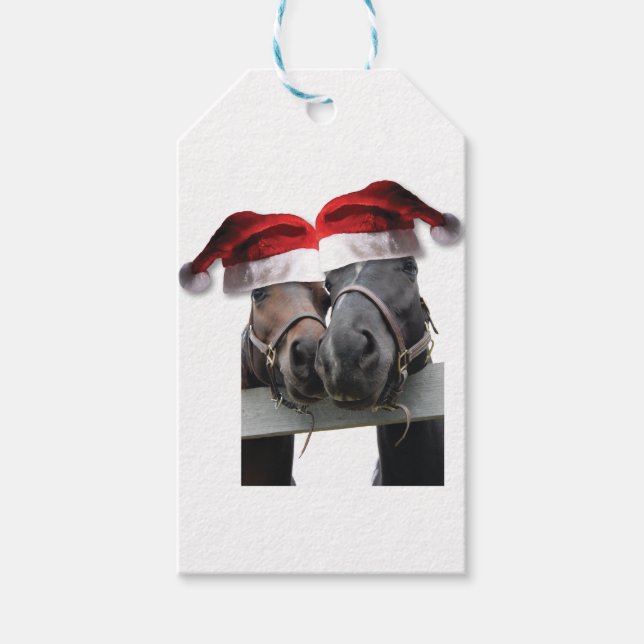 Étiquettes-cadeau Chevaux en Casquette du Père Noël (Devant)