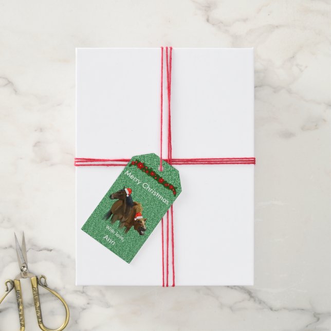 Étiquettes-cadeau Chevaux sauvages mignons avec chapeau de Noël Joye (Avec de la ficelle)