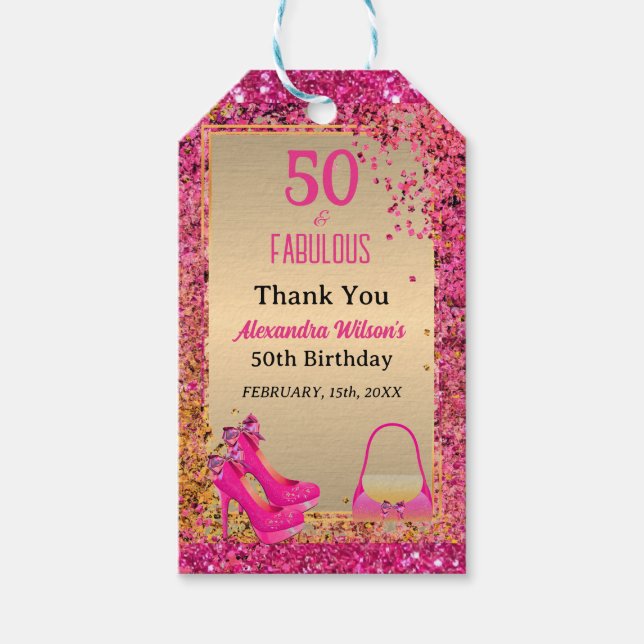 Étiquettes-cadeau Chic 50& Fabuleux talons hauts Or Hot rose Parties (Devant)